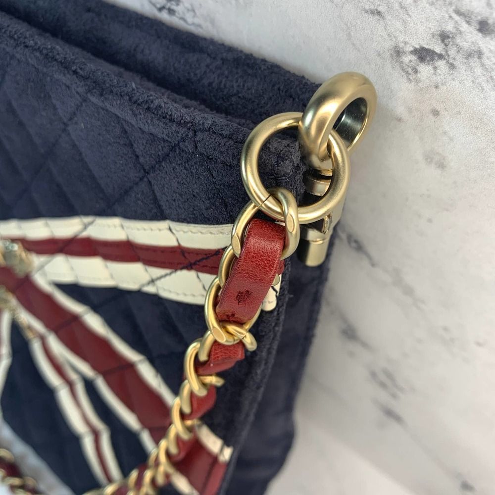 ❌❌ CHANEL Union Jack UK Bag British Flag suede vintage London CC Shoulder/clutch - Picture 14 of 16